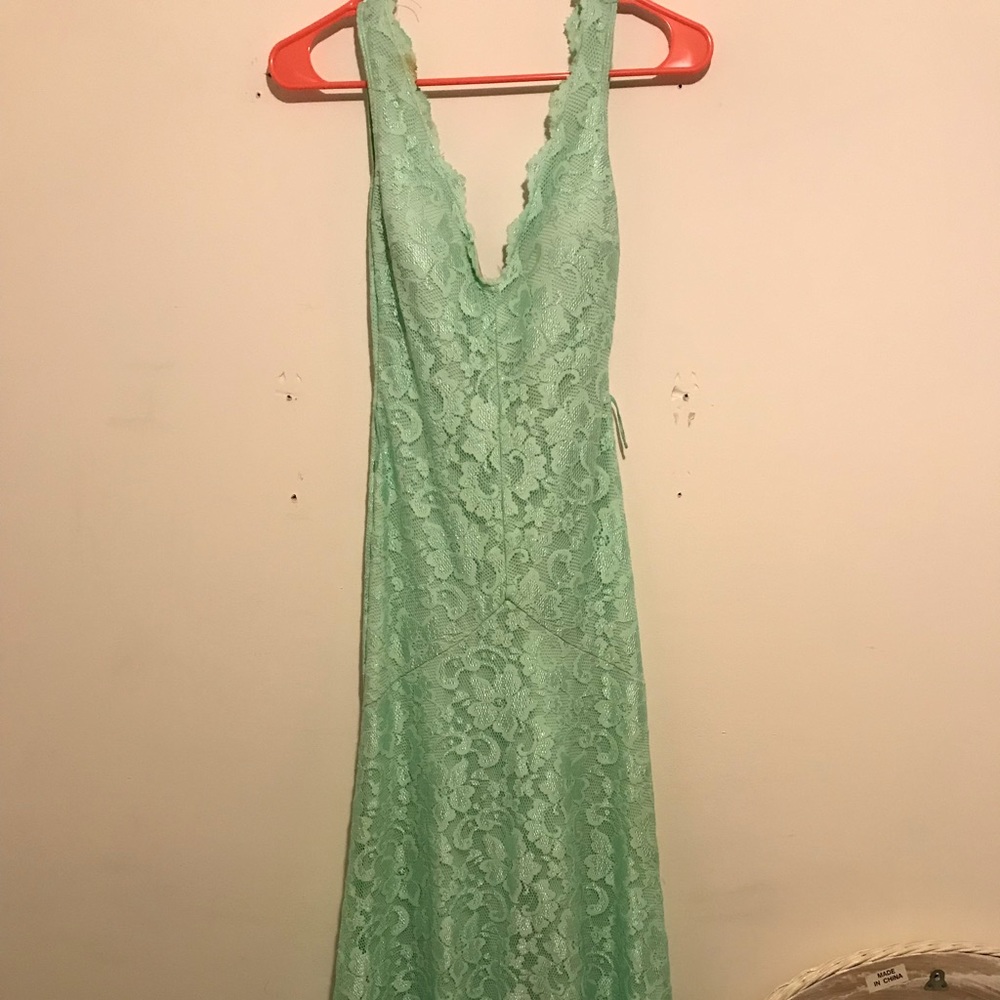 Mint green mermaid lace prom dress